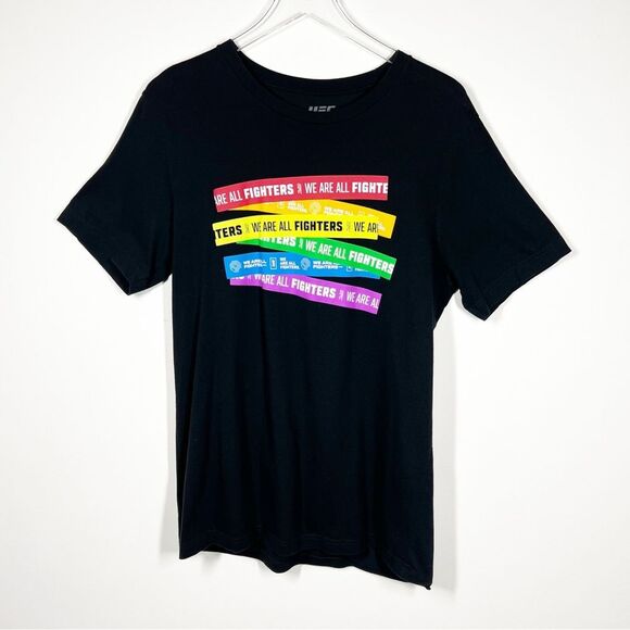 UFC Women Size Large MMA T-Shirt Black We Are All Fighters LGBTQ Pride Equality - Picture 1 of 7